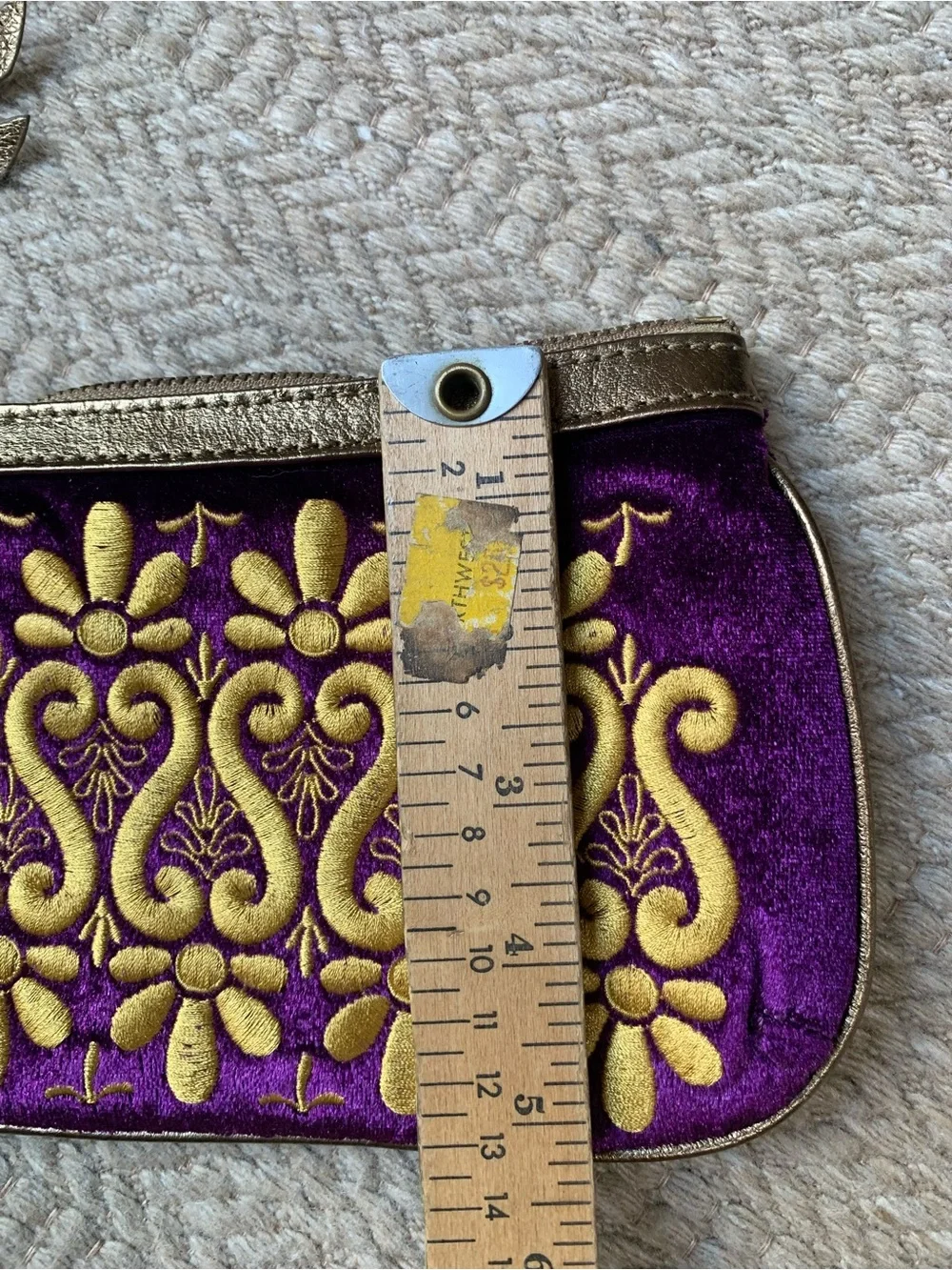 Purple Velvet Clutch with Gold Floral Embroidery
